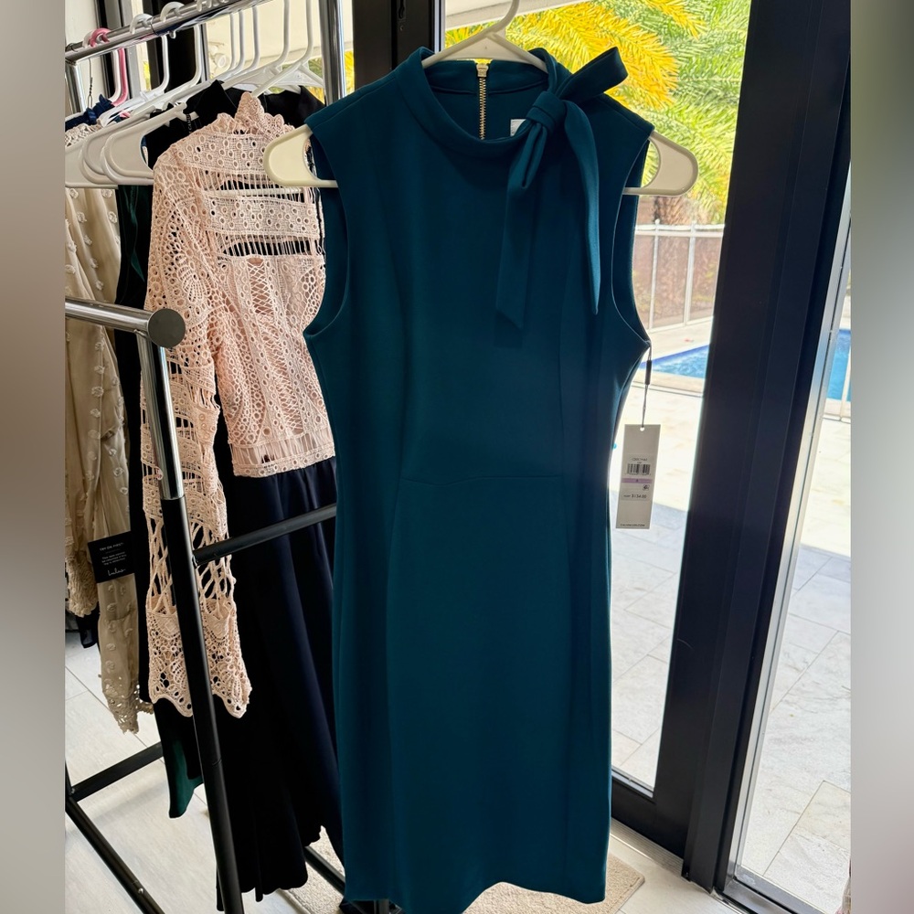 Calvin Klein Teal Midi Dress with Bow Detail